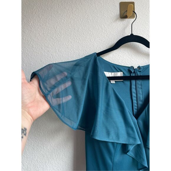 Bridesmaid Ruffle Maxi Dress Azazie Women A12 Teal Blue Formal Romantic Wedding - Picture 4 of 12